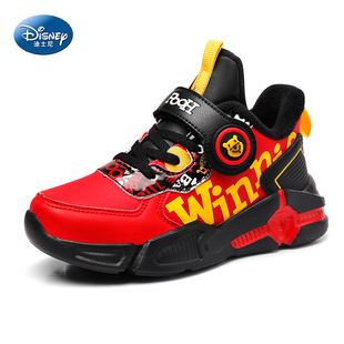 迪士尼童鞋 中大童儿童跑步鞋 男孩加绒保暖运动鞋 子 男童皮面二棉鞋