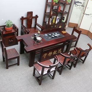 一体办公室家用功夫泡 套装 定制老船木茶桌椅组合实木茶桌茶台中式