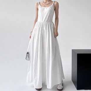 长裙背心裙高个子早春裙子 打底裙修身 白色吊带裙连衣裙女夏季