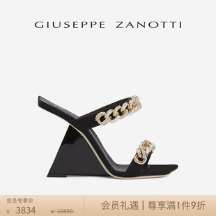 ZanottiGZ女士精美水钻链条方头坡跟鞋 Giuseppe