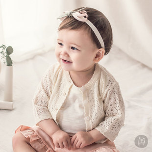 镂空薄款 韩国进口婴儿童装 毛衣女宝宝针织外套 长袖 新款 开衫 春夏季