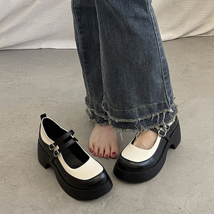 玛丽珍单鞋 2023新款 粗跟黑色高跟鞋 女春秋夏法式 英伦风厚底小皮鞋