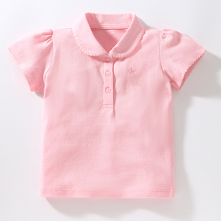 女童粉红色短袖 儿童纯棉T恤打底衫 宝宝翻领娃娃衫 婴儿上衣T POLO衫