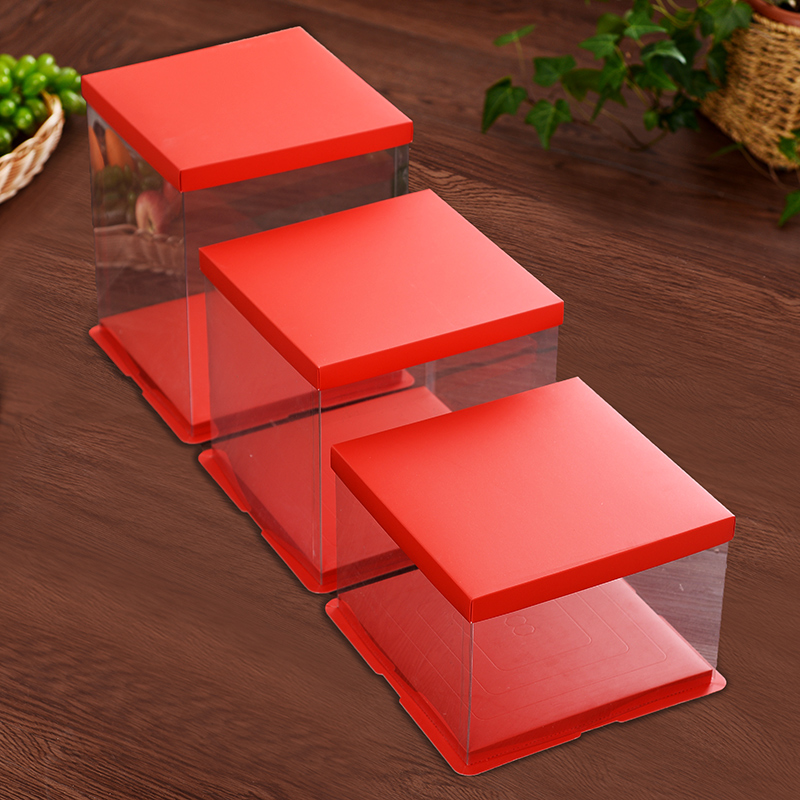 盒定制 透明芭比娃娃加高双层4寸14寸16寸生日蛋糕包装 红色蛋糕盒