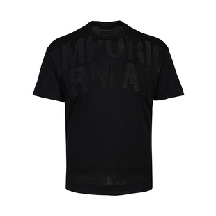 高端品牌纯棉印花黑色短袖 T恤 新款 夏季 Armani阿玛尼男装 体恤男士