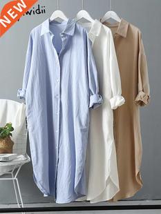 Syiwidii Dress Cotton for Shirt Women White Clothing Linen