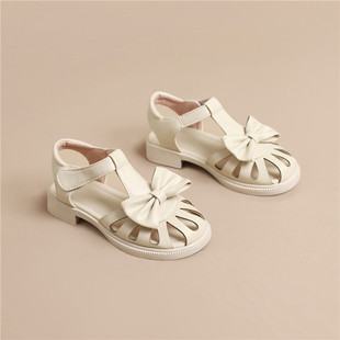 新款 镂空儿童公主鞋 女孩中大童小皮鞋 白色夏季 女童软底罗马凉鞋