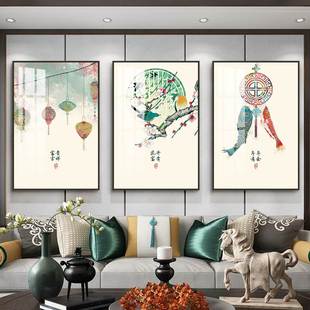 饰画三联画餐厅中国风挂画客厅沙发背景墙画简约墙画 客厅装 新中式