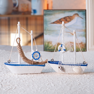 饰小船模型创意 饰木质小帆船地中海家居装 木制帆船模型摆件蛋糕装