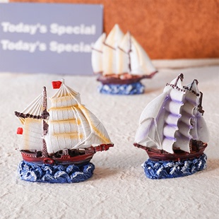 饰品小摆件手工彩绘树脂船小船摆件船模型小帆船创意 树脂小帆船装