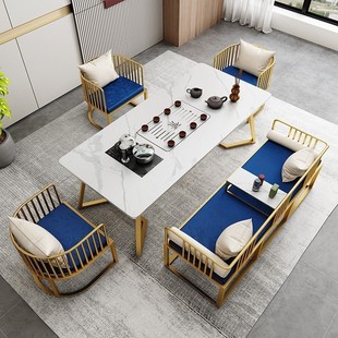 轻奢铁艺沙发茶桌椅组合简约现代大理石茶几客厅办公室会客泡茶台