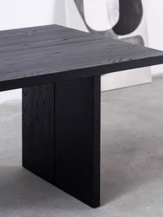 现代极简实木黑色办公桌诧寂风原木洽谈桌长方形会议桌客厅工作台