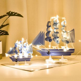 饰品摆件创意船模型工艺品海盗船小木船 装 一帆风顺帆船地中海风格