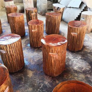 木墩子原木树桩木凳子实木树墩根雕凳子大板茶几配套凳木墩底座