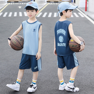 大童运动球衣潮 套装 夏季 背心儿童男孩夏装 无袖 男童篮球服速干薄款