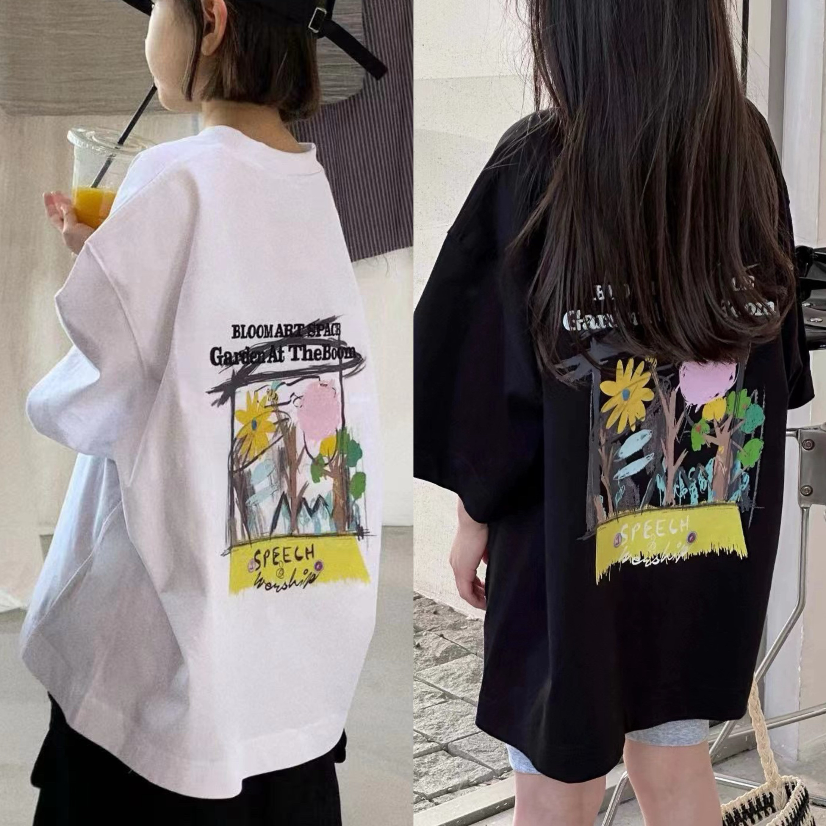 T恤上衣 夏青少年初中生涂鸦街舞短袖 波拉韩国女男孩小中大儿童装