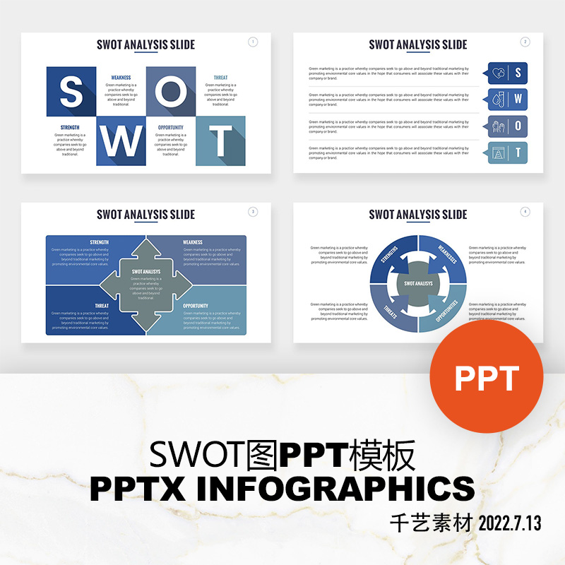 PPT模板Keynote素材 SWOT环形图形信息数据分析可视化图表