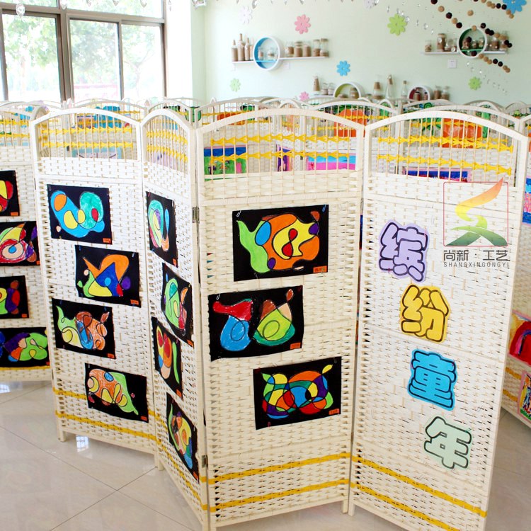 饰简约教室围栏折叠幼儿园隔断小屏风可定做 纸藤编实木折屏儿童装