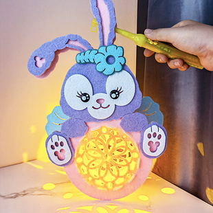 中秋节儿童卡通diy灯笼手提音乐发光动物兔子花灯材料 送电池