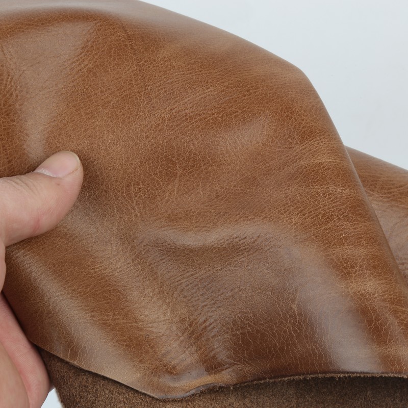 1.2毫米厚浅棕色油蜡皮真皮皮革面料头层牛皮皮料座椅软包整张皮