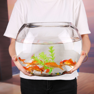 创意圆形玻璃鱼缸透明大号桌面加厚乌龟缸金鱼缸水培客厅风水招财
