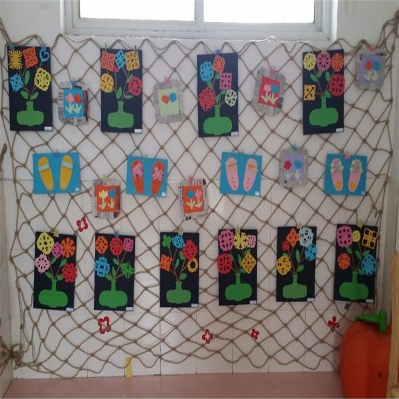 饰 饰麻绳挂画渔网幼儿园环创麻绳网装 加粗创意照片墙主题留言墙装