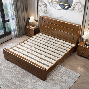 橡木储物高箱大床经济型 现代简约全实木床1.8米双人主卧室1.5中式