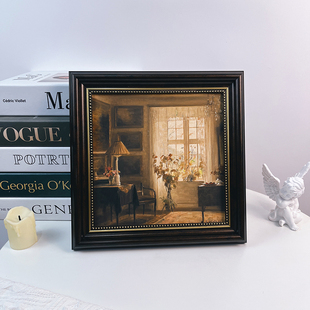 饰画沙发背景墙挂画客厅卧室桌面摆件方形相框 古典复古油画装 美式