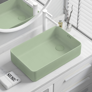 洗衣机柜台上盆陶瓷洗手池洗衣池槽侧下水偏孔洗手盆绿色洗脸面盆