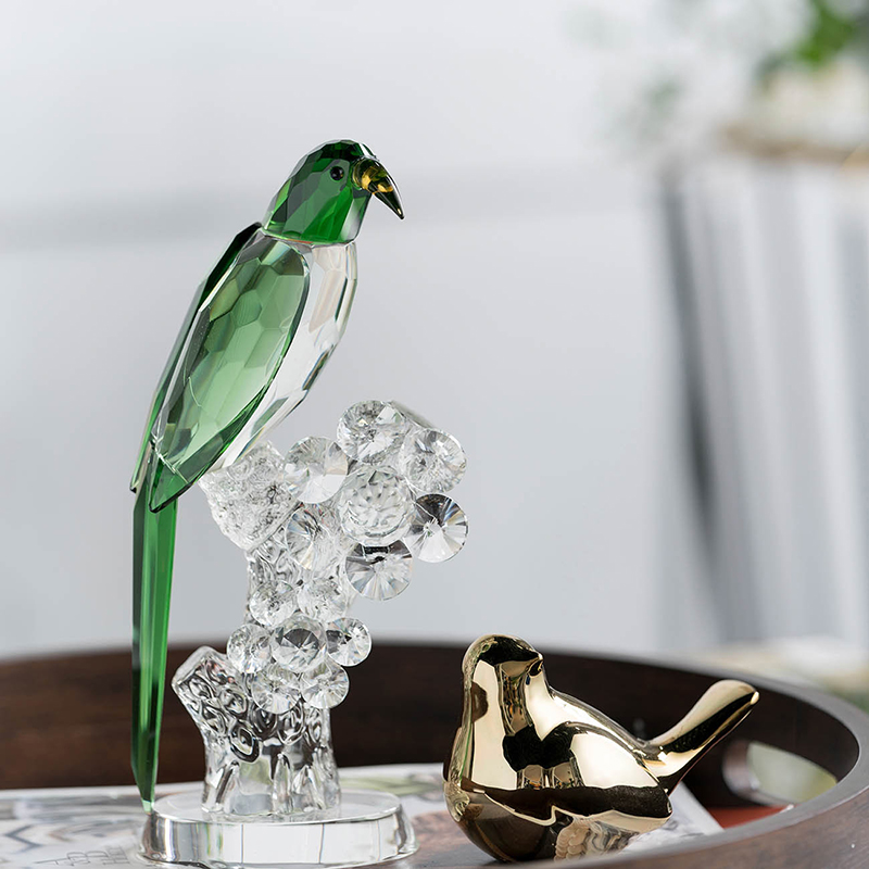 饰工艺品 创意现代轻奢绿色水晶小鸟摆件客厅家居酒柜工作室装 欧式