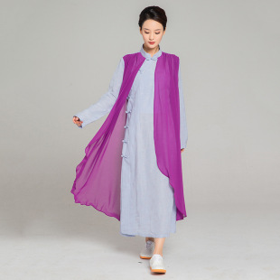 古装 旗袍中国民族风亚麻提花斜领裙子女士长袖 运动套装 武农 新款