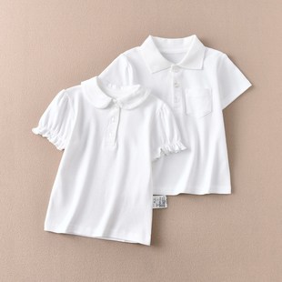 日系儿童短袖 白色学生衬衣夏季 男女宝宝中大童纯棉半袖 T恤打底衫
