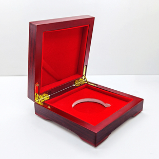 红色方形盒 纪念章钱币实木盒收藏盒硬币纪念币保护盒收纳盒中式