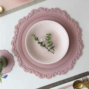 饰 出口韩国复古浮雕餐垫碗盘垫隔热锅垫花瓶台灯硅胶蕾丝垫宴会装