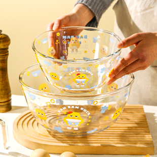 高硼硅玻璃碗耐高温汤碗和面盆家用可爱卡通耐热沙拉碗水果碗大碗