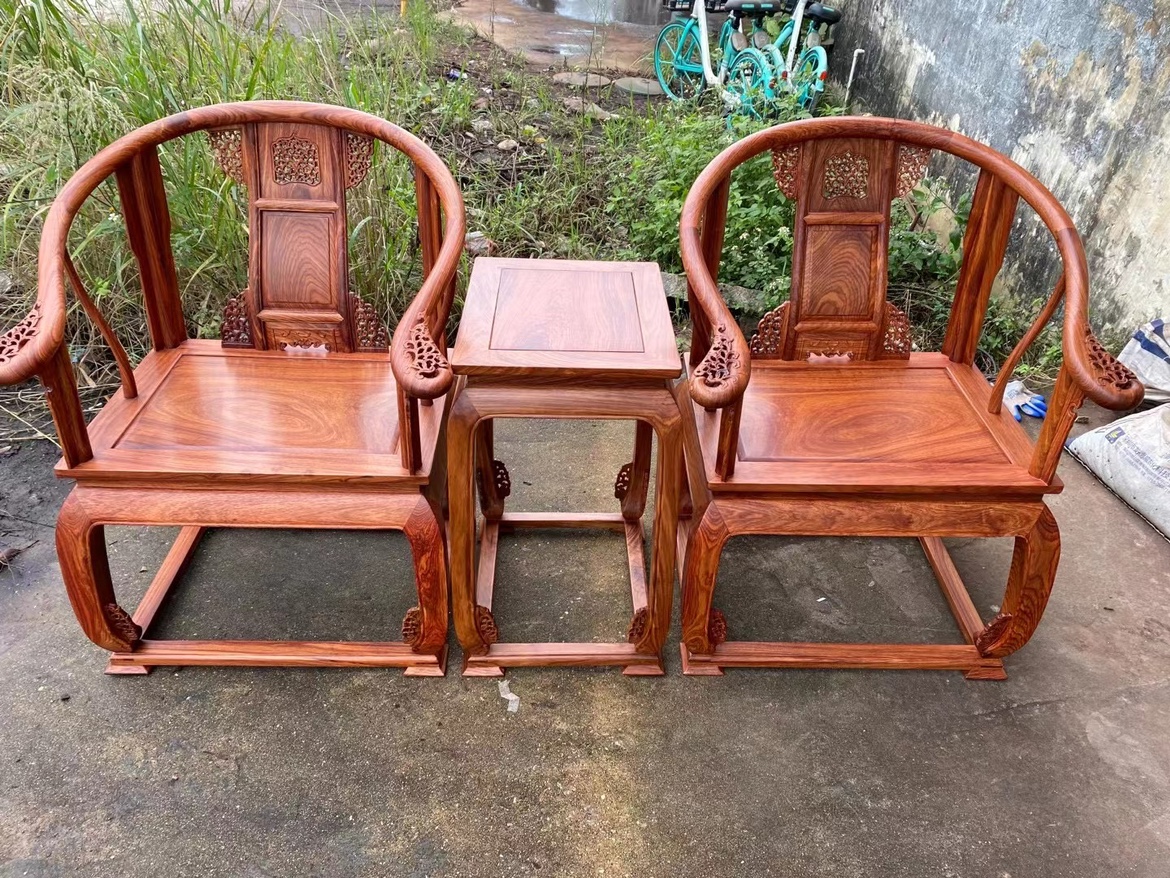 圈椅围椅太师椅花梨木三件 红木刺猬紫檀皇宫椅实木休闲三件套中式