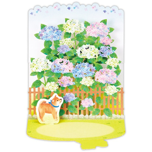 日本夏日柴犬紫阳花立体卡创意摆件毕业母亲节送老师生日万用卡片