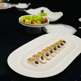展示盘 酒店中厨餐具长方特色冷菜创意盘子旦形纯白会所意境盘中式