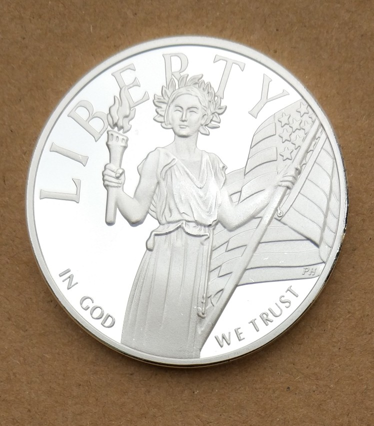 纪念章 带圆盒 美国自由女神白头海雕纪念币 40mm直径 镀银