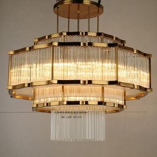 水晶玻璃管吊灯样板房客厅餐厅餐桌酒店金色奢华灯具 设计美式 软装