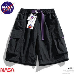 潮牌中裤 子 NASA联名夏季 男款 轻薄户外机能工装 美式 宽松五分裤 短裤