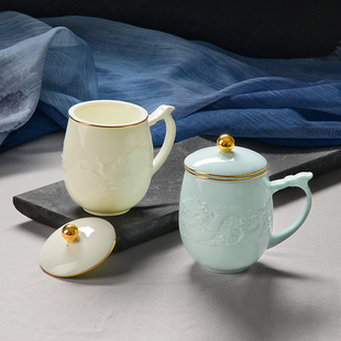 龙凤杯 会客茶杯碟陶瓷杯喝水杯子 华光陶瓷茶杯盖杯泡茶杯新中式