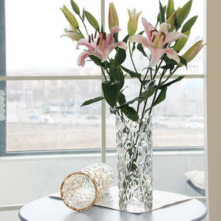 大号客厅插花百合富贵竹鲜花家用餐桌摆件 创意 北欧玻璃花瓶透明