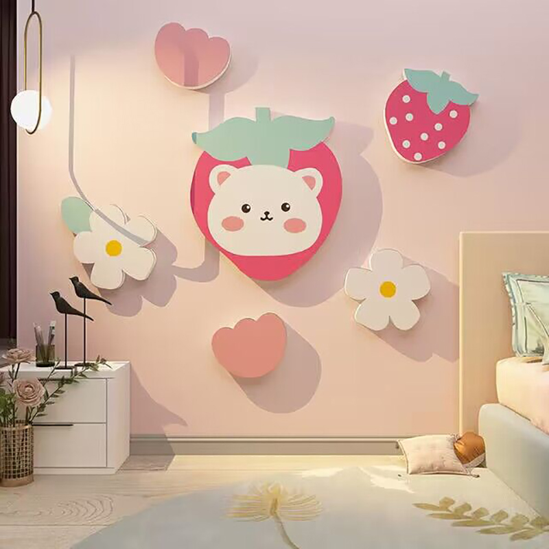 饰用品改造草莓贴纸挂壁画公主小女孩床头 网红儿童房间布置墙面装