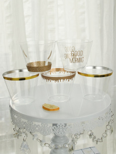 圆形回味杯一次性杯子塑料杯食品级PS材质金边圆形透明甜品布丁杯