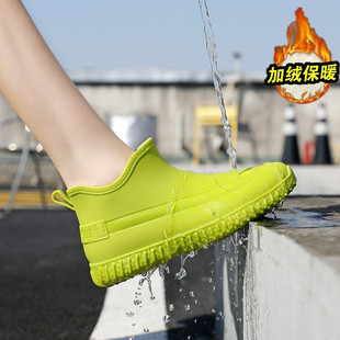 韩系学院风时尚 短筒保暖雨靴低帮水靴厨房胶鞋 女防滑水鞋 加绒雨鞋