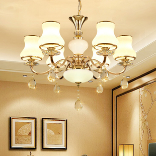 水晶玻璃吊灯酒店客厅餐厅卧室书房灯简约现代金色LED吊灯 简欧式