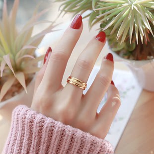 三生三世戒指女金色时尚 18K韩版 冷淡风学生食指尾戒饰品礼物 个性