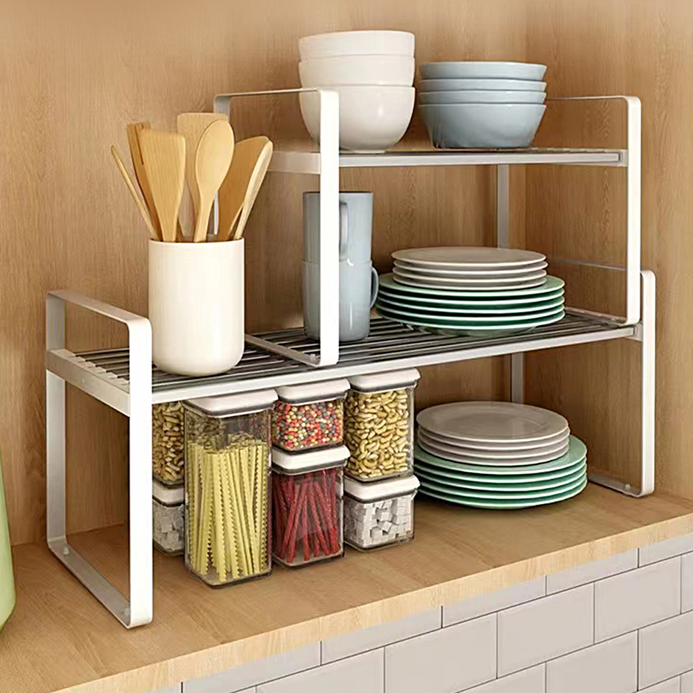 可伸缩厨房置物架台面橱柜隔板分层架柜内调料收纳锅架桌面小架子