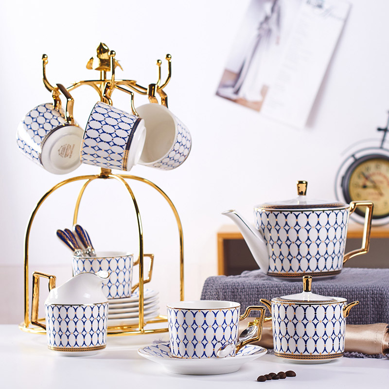北欧式 优雅咖啡杯碟套装 客厅下午茶花茶具 金边骨瓷简约小奢华英式